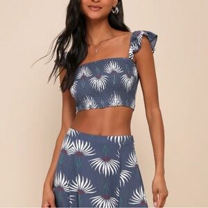Lulu’s Trancoso Dusty Blue Floral Print Two-Piece Dress